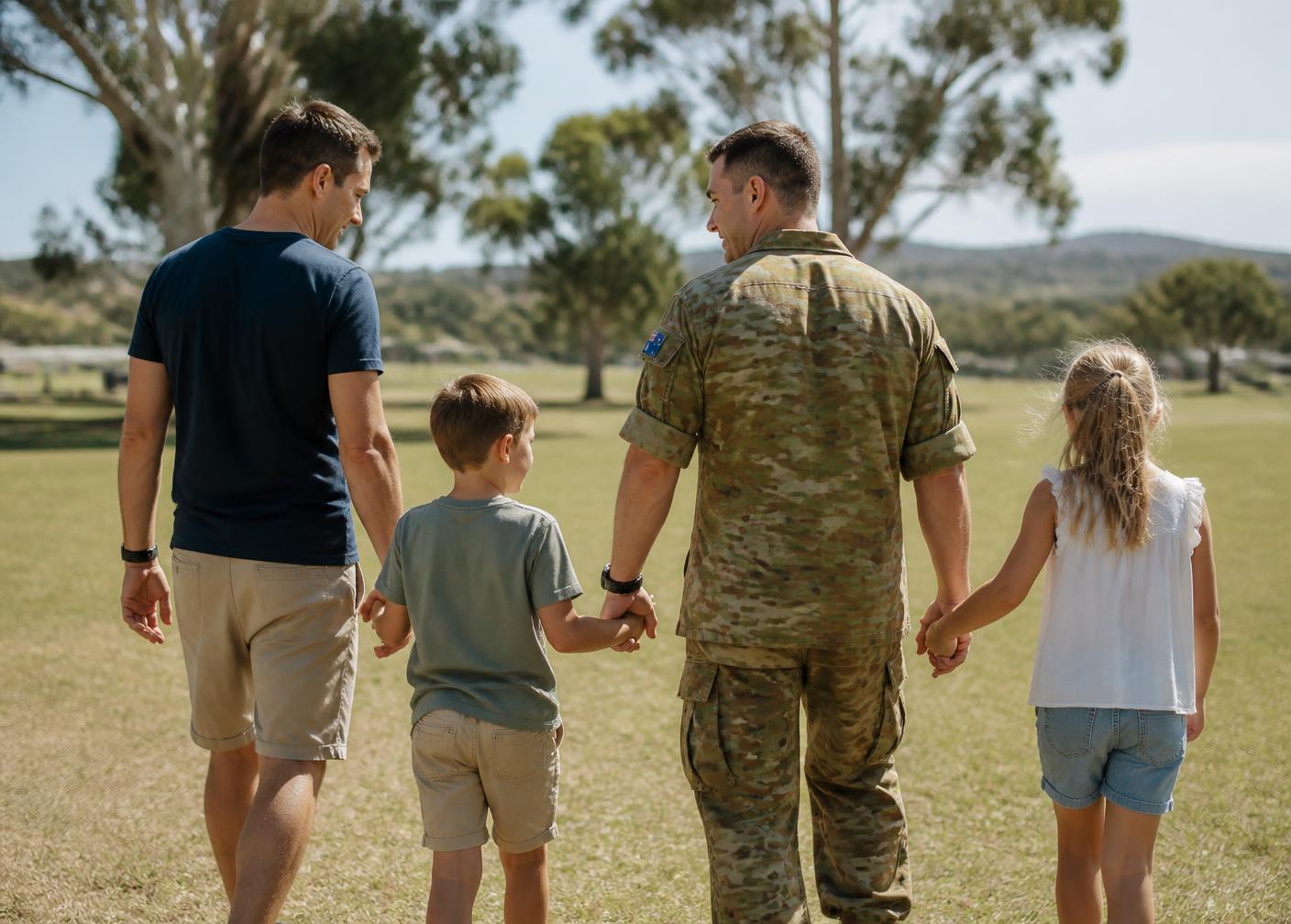 An ADF family walking together in a park